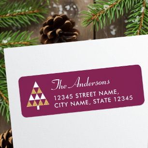 Elegant Christmas Tree Plum Gold Return Address