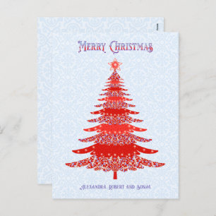 Elegant Christmas Tree Red Blue Personalised Holiday Postcard