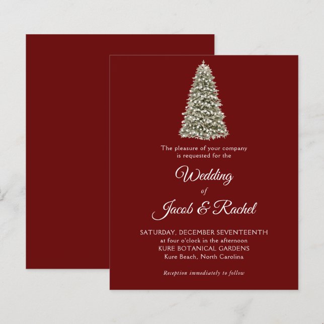 Elegant Christmas Tree Red Budget Wedding Invite (Front/Back)