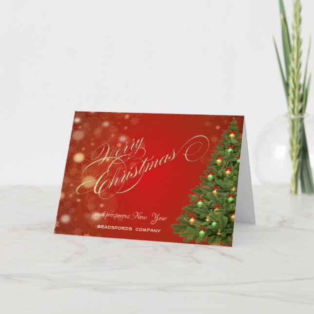 Elegant Christmas Tree,Red  ,Corporate Greeting Holiday Card (Front)