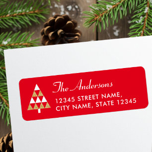 Elegant Christmas Tree Red Gold Return Address