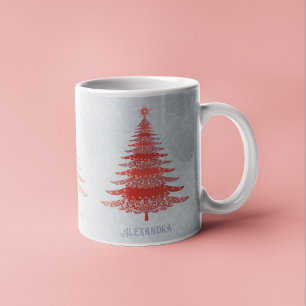 Elegant Christmas Tree Red Green Personalised Coffee Mug
