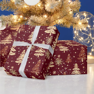Elegant Christmas Tree Red Holiday Wrapping Paper