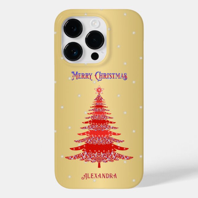 Elegant Christmas Tree Red Name Snowflakes Gold Case-Mate iPhone Case (Back)