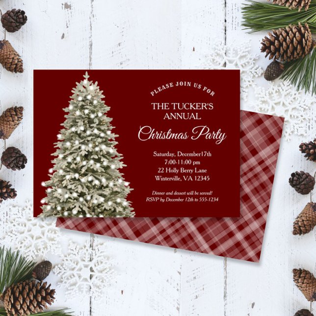 Elegant Christmas Tree Red Plaid Christmas Party Invitation (Creator Uploaded)