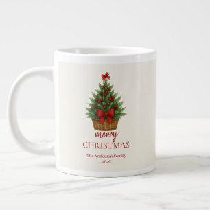 Elegant Christmas Tree – Red Ribbon Large Coffee Mug