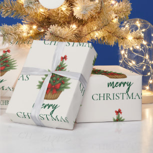 Elegant Christmas Tree – Red Ribbon Wrapping Paper