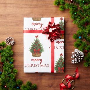 Elegant Christmas Tree – Red Ribbon  Wrapping Paper