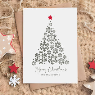 Elegant Christmas Tree Red Star Holiday Card