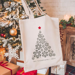 Elegant Christmas Tree Red Star Minimalist Tote Bag