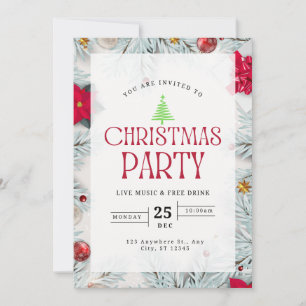 Elegant Christmas Tree Red & white Party I Invitation