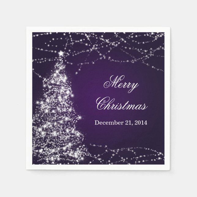 Elegant Christmas Tree Shining Stars Purple Napkin (Front)