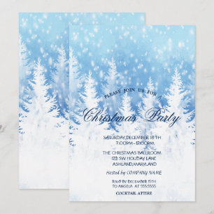 Elegant Christmas Tree, Snow Christmas Party Invitation