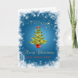 Elegant Christmas Tree,Snowflakes Blue Holiday Card