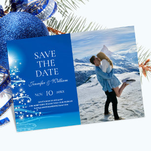Elegant Christmas Tree Sparkle Blue Save The Date