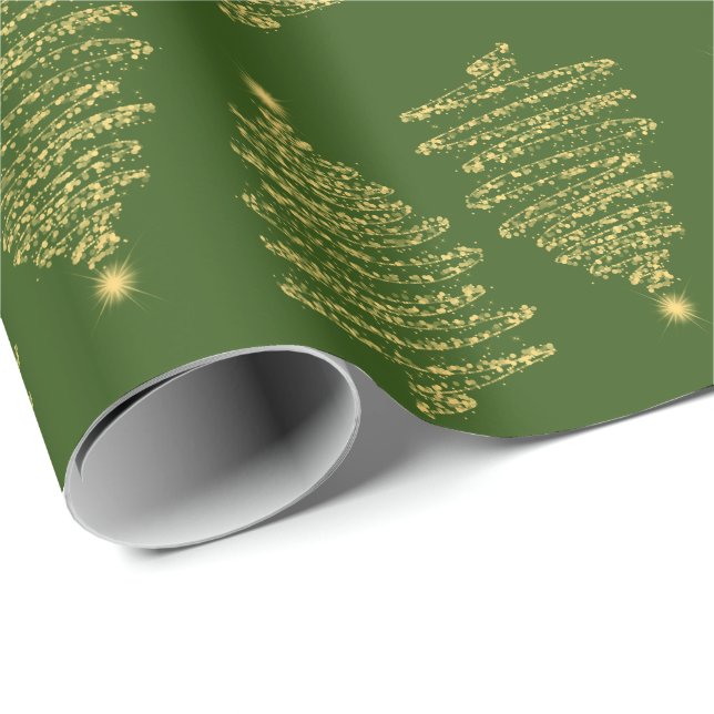 Elegant Christmas Tree Sparkle Gold Green Wrapping Paper (Roll Corner)
