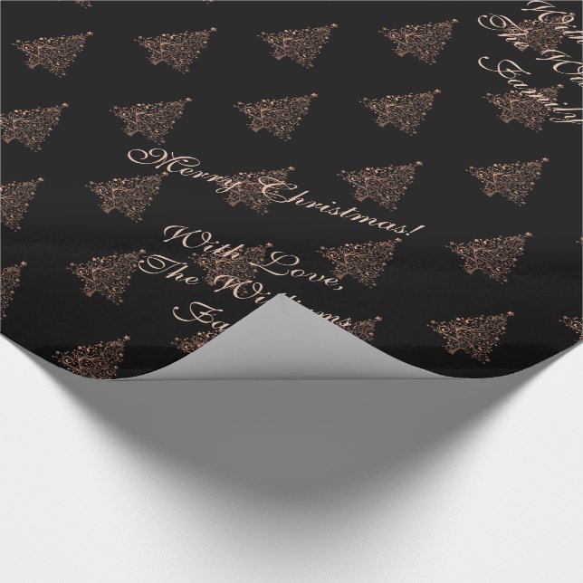 Elegant Christmas Tree Striped Pattern Black Brown Wrapping Paper (Corner)