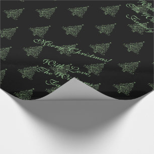 Elegant Christmas Tree Striped Pattern Black Green Wrapping Paper