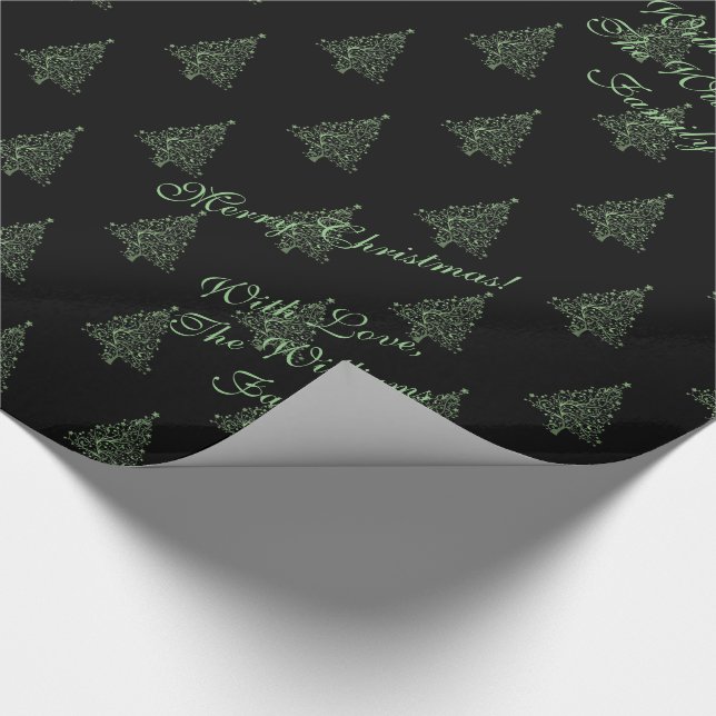 Elegant Christmas Tree Striped Pattern Black Green Wrapping Paper (Corner)