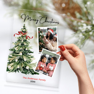 Elegant Christmas tree two photos personalised Acrylic Invitations