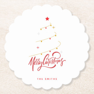 Elegant Christmas Tree Typography Script  Paper Coaster