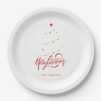 Elegant Christmas Tree Typography Script  Paper Plate