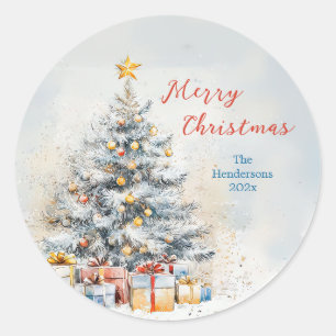 Elegant Christmas Tree Vintage Classic Round Sticker