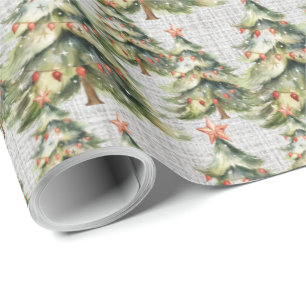 Elegant Christmas Tree Water Colour Wrapping Paper