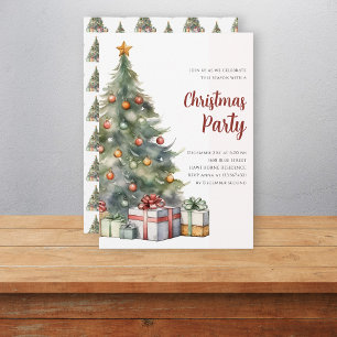 Elegant christmas tree watercolor holiday  invitation