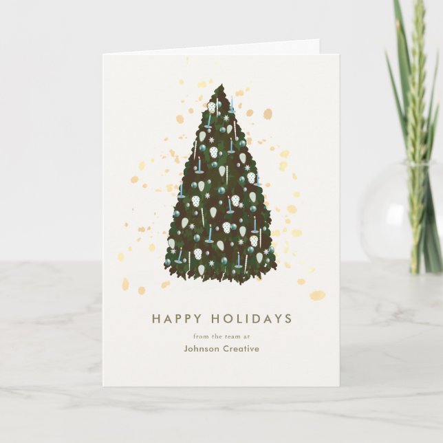 Elegant Christmas Tree White Business Holiday Card (Front)