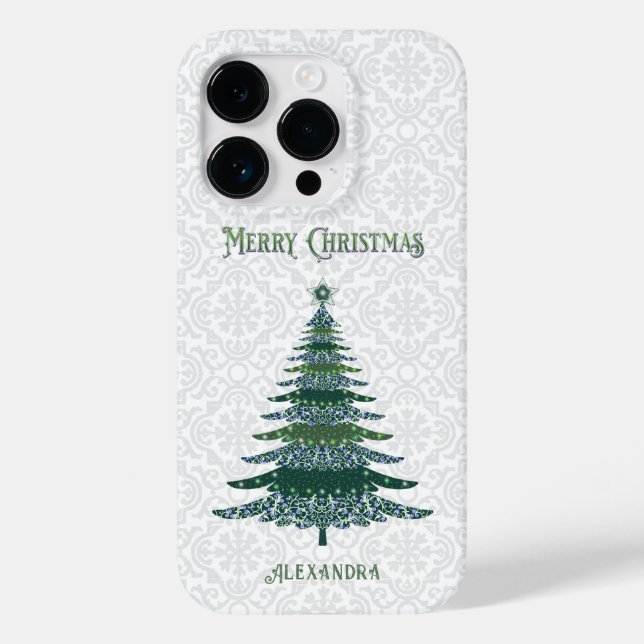Elegant Christmas Tree White Green Personalised Case-Mate iPhone Case (Back)
