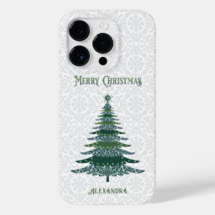 Elegant Christmas Tree White Green Personalized Case-Mate iPhone 14 Pro Case