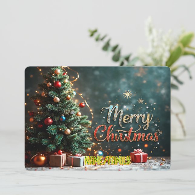 Elegant Christmas Tree with Gifts Holiday Card (Standing Front)
