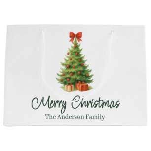 Elegant Christmas Tree with Red Bow & Presents - Large Gift Bag