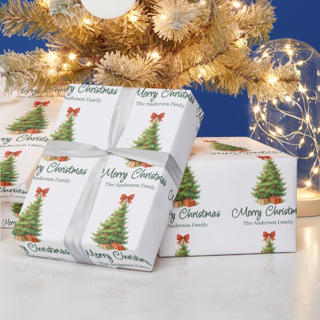 Elegant Christmas Tree with Red Bow & Presents -  Wrapping Paper (Holidays)