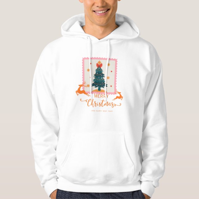 🎄 Elegant Christmas Tree with Reindeers – Merry Hoodie (Front)