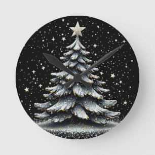 Elegant Christmas Tree With Sparkling Decorations Round Clock