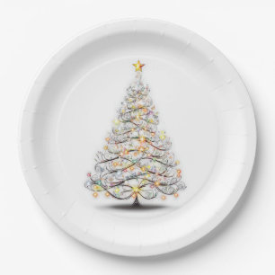 elegant christmas tree with sparkling lights  paper plate
