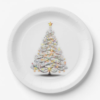 elegant christmas tree with sparkling lights  paper plate