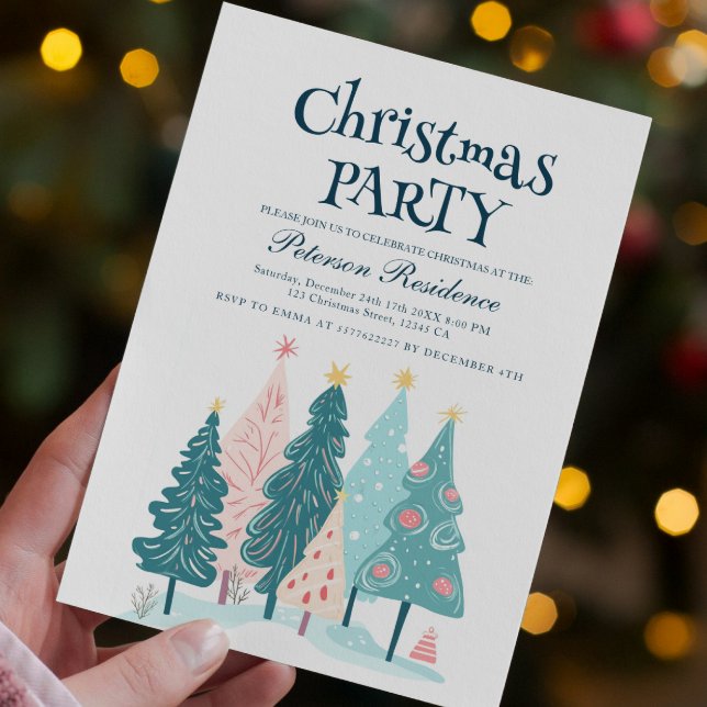 Elegant Christmas Trees Drawing Christmas Party  Invitation (Creator Uploaded)