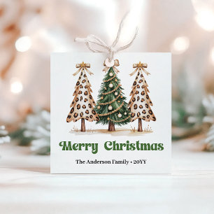 Elegant Christmas Trees Leopard Pattern Holiday Favour Tags