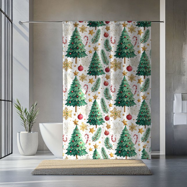 Elegant Christmas Trees Minimalist Shower Curtain (Elegant Christmas Trees Minimalist Shower Curtain)