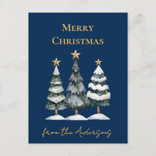 Elegant Christmas Trees Navy Blue Holiday Postcard