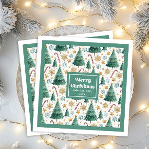 Elegant Christmas Trees Red Green Holiday Napkins