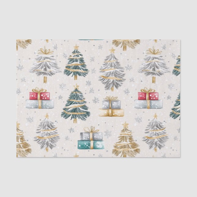 Elegant Christmas Trees Vintage Tissue Paper (Front)