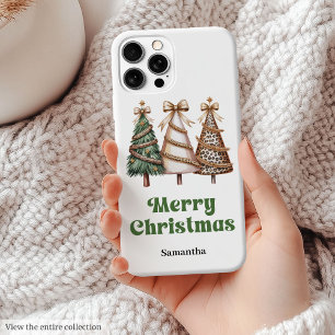 Elegant Christmas Trees Watercolor Leopard  iPhone 15 Mini Case