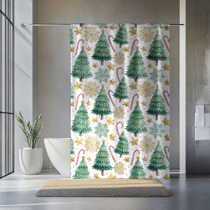 Elegant Christmas Trees Watercolor Shower Curtain