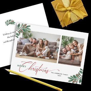 Elegant Christmas Typography 2 Photos Holiday Card