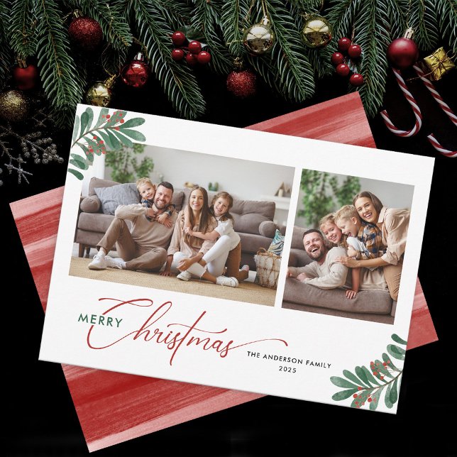 Elegant Christmas Typography 2 Pictures Holiday Card (Creator Uploaded)