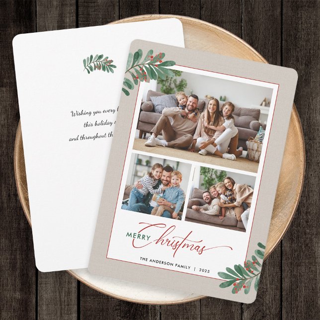 Elegant Christmas Typography 3 Photos Holiday Card (Creator Uploaded)